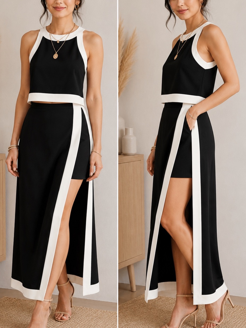 NWT | Black & White Two Piece Skirt Top Set